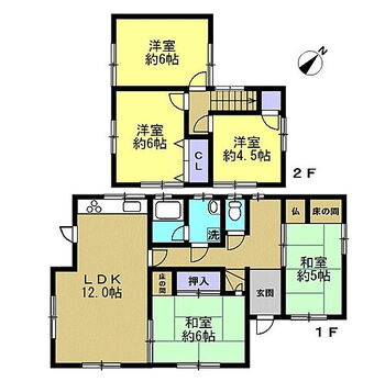 倉吉市西倉吉町　戸建て 【リフォーム後間取り】5LDK のおうちです。1階に和室が2部屋、2階に洋室が3部屋ございますので、4人家族におすすめです。
