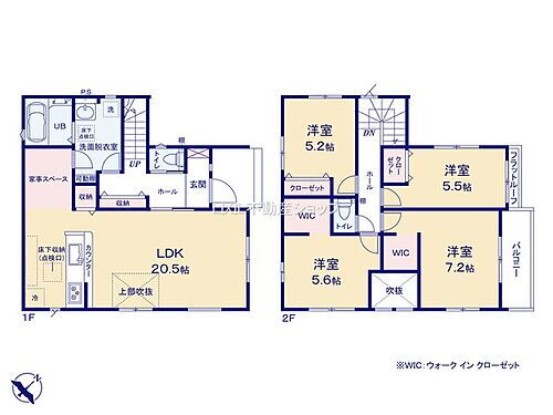 Ｚｕｔ　ＰＬＵＳ　鴻巣市天神４期　１号棟 広いLDK20帖はご家族の共有スペース。　ゆとりの2階4部屋でご家族それぞれのお時間も大切に出来ます。