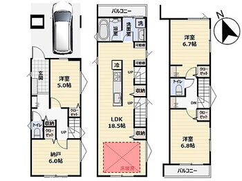 市川市八幡１丁目　新築一戸建て／全２棟　Ａ号棟 A号棟　間取図