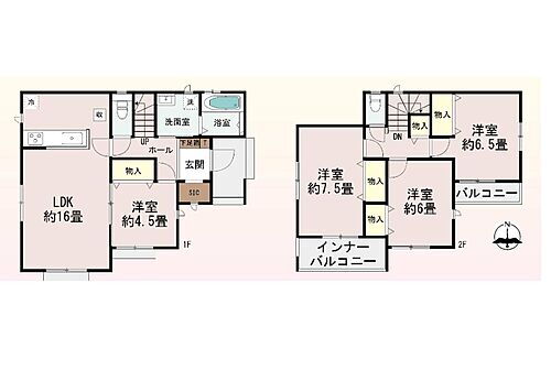 新築　高崎市飯玉町１期　Ｈｅａｒｔｆｕｌ　Ｔｏｗｎ　１号棟 建物面積29.55坪　全居室南向き♪シューズインクローク・各部屋収納付きで便利です！インナーバルコニーなので突然の雨でもお洗濯物も安心です♪