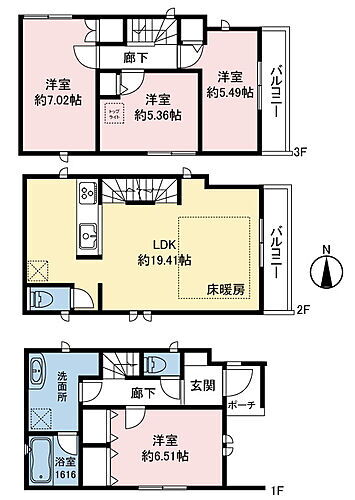名古屋市南区呼続元町　中古戸建 延床面積100.61m2、各居室収納付きの4LDK。各居室約5帖以上を確保したゆとり設計。