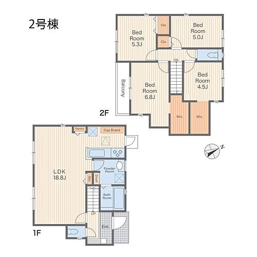 横須賀市長浦町５丁目　新築一戸建て 2部屋にウォークインクローゼット付きです
