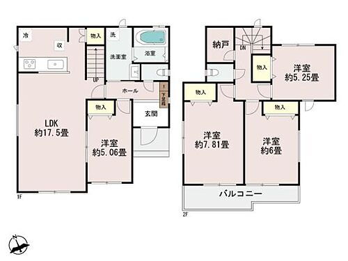 宮崎市新別府新築戸建て３期２号棟 シューズインクローゼット完備。主寝室広々7.5帖あります。