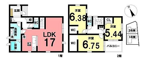 新築戸建　岡崎市上和田町字南屋敷　全２棟 間取りは3ＬＤＫ、玄関からお部屋の中が見えにくい間取りになっており、来客時も安心です。全居室収納があるのでお家をすっきりと保つことができそうですね。