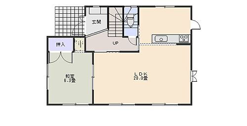 富士見市羽沢３丁目　中古戸建　駐車スペース３台可能です 1階間取図◆LDKは広めの20帖◆吹き抜けのある家