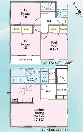 相模原市中央区小町通２３－１期　２号棟 各室十分な広さが確保された使いやすい3LDKの間取りです。