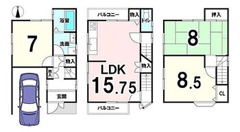 中島御所ノ内町　中古戸建 間取りは使い勝手の良い3LDKです。