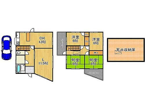 京都市伏見区下鳥羽北三町　中古一戸建て 全居室6帖以上のゆとりある間取りです