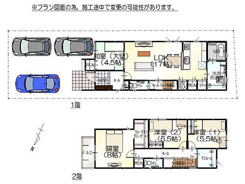 金沢　旭（３）　新築一戸建てＳＨＰシリーズ コンパクトな敷地ながら、上手く4LDKの間取を落とし込み、駐車3台分を確保できております。