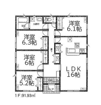 新築　高崎市吉井町池第２　クレイドルガーデン　４号棟 建物面積91.93？　憧れの平屋のお家♪各部屋5帖以上の使いやすい設計が良いですね！各部屋収納付きで便利です！