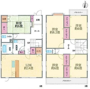 小倉町一戸建 延床面積121.72m25LDK。全居室6帖以上