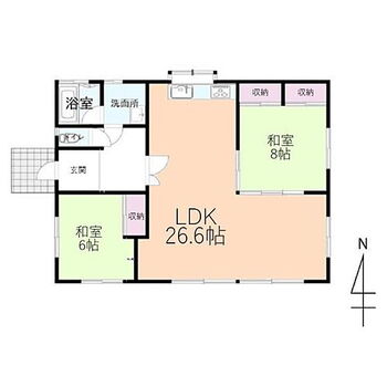  階段がないため、生活しやすい平屋造り。26.6帖の広々としたリビングは贅沢な空間です♪