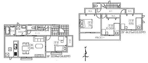 飯能市岩沢・全２棟　新築一戸建　２号棟 全室南向き、全居室ゆとりの6帖以上、4LDKの間取りです。