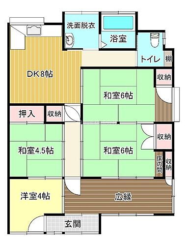 長府松小田南町 6帖分の広縁がある平屋のゆつたりとした間取りです