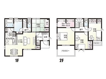 太田市大原町　３期６区画　４号棟 【4号棟：間取り図】LDKと2階は全室南向き。広々とした洗面室やウォークインクローゼットが便利な間取りです。