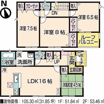 新築建売・クレイドルガーデン・盛岡市乙部・第１・３号棟 3号棟・平面図