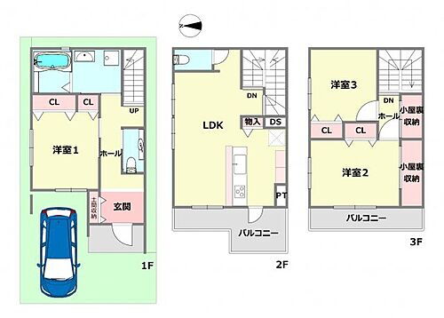 尼崎市東園田町２丁目一戸建て２１号地 全居室に収納がある間取です。