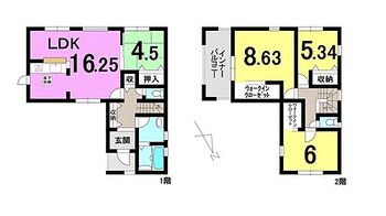 甲賀市水口町高塚 ■4LDK　■建物面積延：109.30平米(33.06坪)、1階：55.89平米、2階：53.41平米
