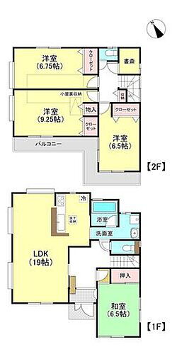 中古戸建　天川 4LDK+書斎+屋根裏付離れ和室となっている間取りです♪LDKも19帖と広く、各居室も6帖以上ございます！建坪は34坪となります。