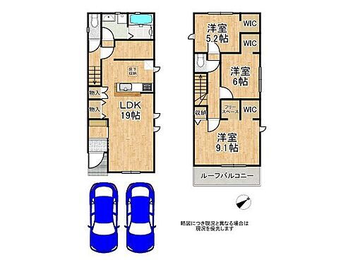 岸和田市小松里町　新築一戸建て　２２－１期　２号棟 LDK17帖以上のゆとりある間取りです