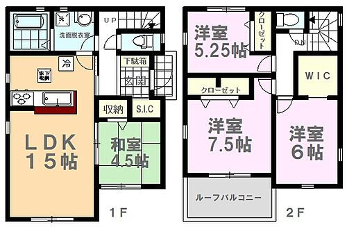 ＬＩＧＮＡＧＥ　川島町上伊草２２－１期　６号棟 和室4.5帖は客間やお子様のプレイルームとしてもご利用頂けます。　2階3部屋もゆとりある間取りです。