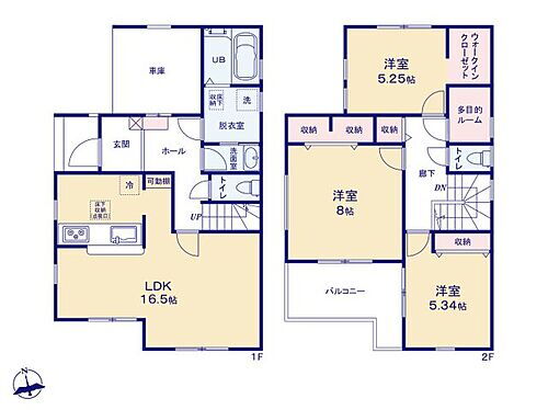 Ｌｉｖｅｌｅ　Ｇａｒｄｅｎ．Ｓ　川越南田島第２　４号棟 1階は広いLDK16.5帖をご家族の共有スペースとして。　2階3部屋はそれぞれのお部屋。暮らし易さを考慮した間取りとなっています。