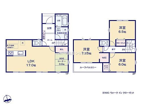 ＬＩＧＮＡＧＥ　久喜市伊坂南２３－１期　２号棟 17帖のLDkに3帖の和室が続いていて開放感がございます。　2階は全居室6帖以上、収納も充実しています。