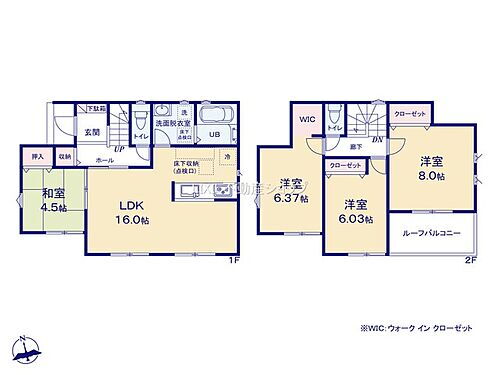 ＬＩＧＮＡＧＥ　久喜市伊坂南２３－１期　１号棟 16帖のLDkに4.5帖の和室が続いていて開放感がございます。　2階は全居室6帖以上、寝室は広々8帖です。