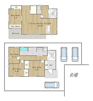 総社市井尻野　総社中央小学校・総社西中学校エリア LDKは広々19.8帖とご家族みんながゆったりくつろげる広々リビング。階段はらせん状になっています！一階と二階、それぞれにトイレがついています。