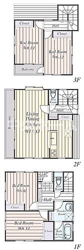 足立区中川５丁目中古住宅 全室収納付きの4LDK+カースペース。