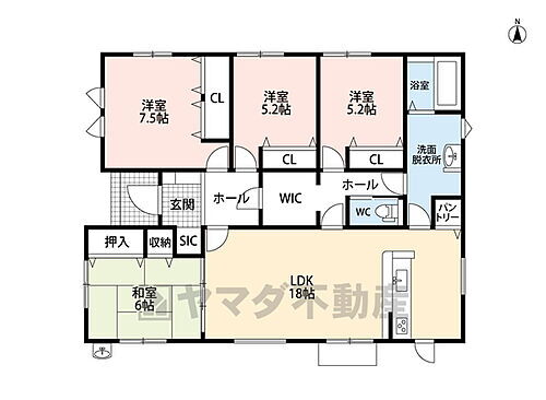 田川郡糸田町１１期　新築戸建 階段昇降がなく、子育てや介護がしやすい平屋。洋室が3部屋あるので、お子様が大きくなっても安心ですね＾＾