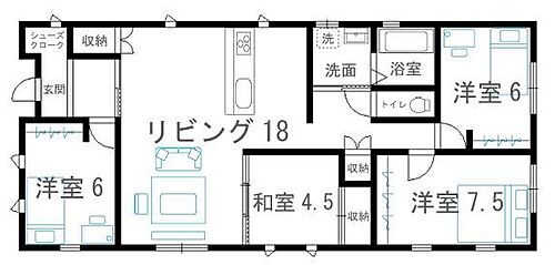  18帖の広いリビングに4.5帖の和室付き！各お部屋に収納スペースがあります。