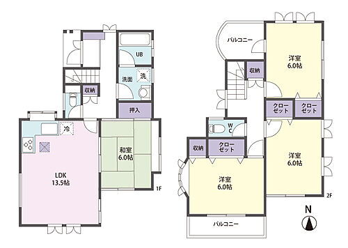 川越市小仙波町３丁目　中古戸建 間取りは4LDK。全室6帖以上とゆとりの間取り設計です。