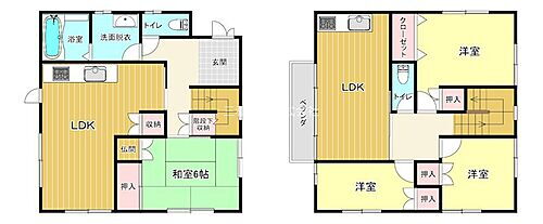 長府川端 1階と2階それぞれにキッチンのある2世帯でお住まいいただくことの可能な間取りです。