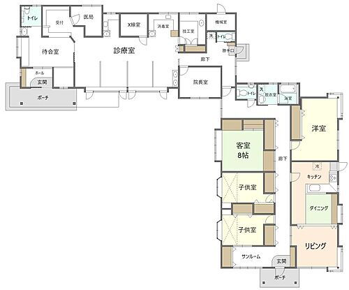 逢瀬町多田野　診療所　兼　平屋住宅 左側が診療所スペース・右側が住居スペース