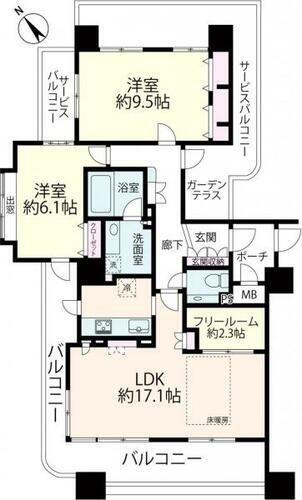 クレアシティ東三国 ≪間取り図≫ 6階部分・角部屋・2SLDKの間取りです。