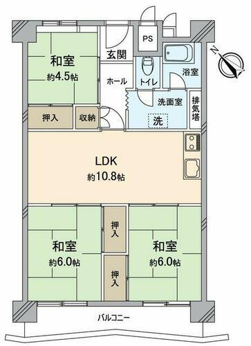 若松台ＡＢ住宅 6階 3LDK 物件詳細