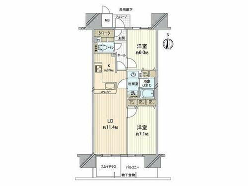 ロイヤルガーデン岡山駅前弐番館 全居室収納スペースのある2LDKのお部屋。