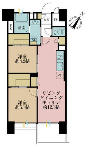 新大塚共同住宅 ２ＬＤＫ、専有面積５１．１３平米、バルコニー面積４．８６平米