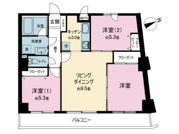 ライオンズマンション西横浜第５　２０３号室 専有面積64.80㎡（壁芯）とコンパクトでありながら綺麗に纏められた3LDKのお部屋