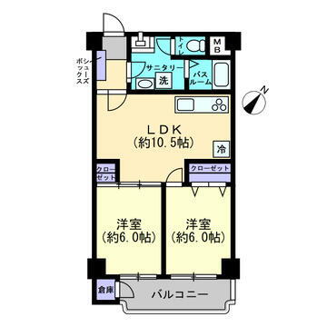 シャンボール桜坂 全体約５１．９３平米の２LDK。西側の引戸を開放すれば広々とした１LDKとしてもお使い頂けます。