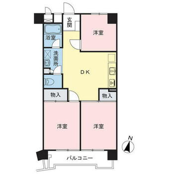 豊島園パークマンション 専有面積：52.82㎡、バルコニー面積：6.65㎡の南向き3DK住戸