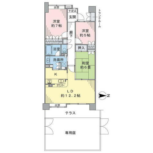 クリオレジダンス東京 3LDK、価格5980万円、専有面積77.73m2、テラス面積12.36m2