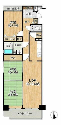 藤和シティコープ国府宮ＩＩ 専有面積は７６平米、LDKは約16.6帖の3LDKのお部屋です。