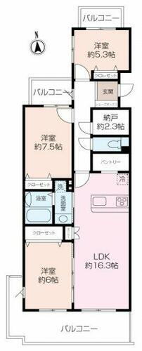 クリオ湘南田浦１番館 間取りになります。 3LDK＋納戸＋パントリーになります。