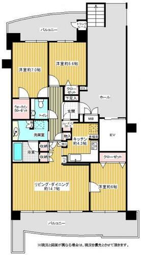 マンション　アルファグランデ成田弐番街 間取図。約８４平米の間取りです。