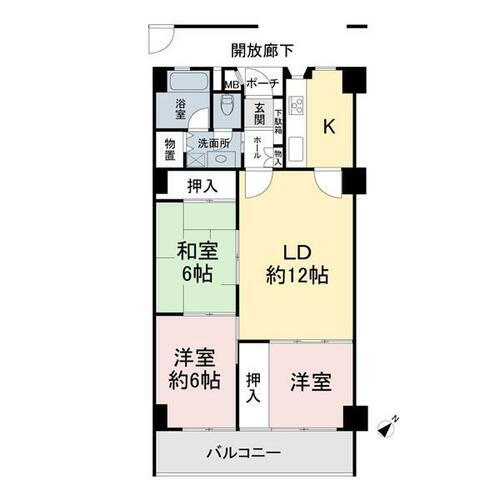 北小金ハイツＣ棟 3LDK　71.04㎡　南東向き　8階住戸