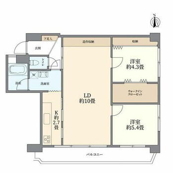 綾瀬ファイナンス ２ＬＤＫ（６３．２４m2）　南・東の角住戸のため、陽当り、眺望、通風ともに良好です。