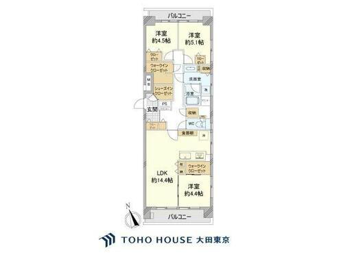 モナーク大井 3LDK、専有面積81m2、バルコニー面積11.88m2