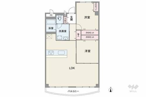 阪急南茨木ハイタウン駅前高層住宅Ｂ棟 全居室が洋室仕様のプラン。主寝室にはクロゼットが2か所あります。室内廊下にも収納付き。